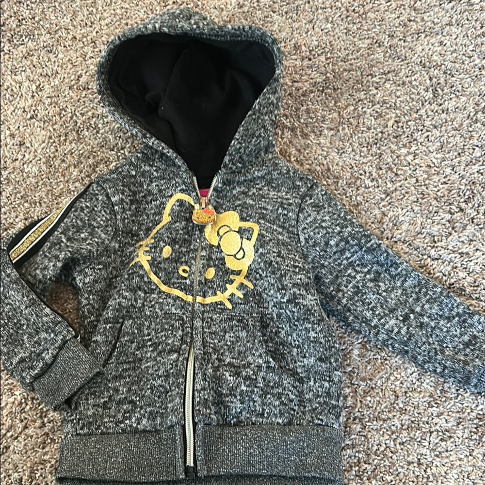Hello Kitty Toddler Girls Gray Zip-Up Hoodie Sweatshirt with Zipper Charm Sz 2T
